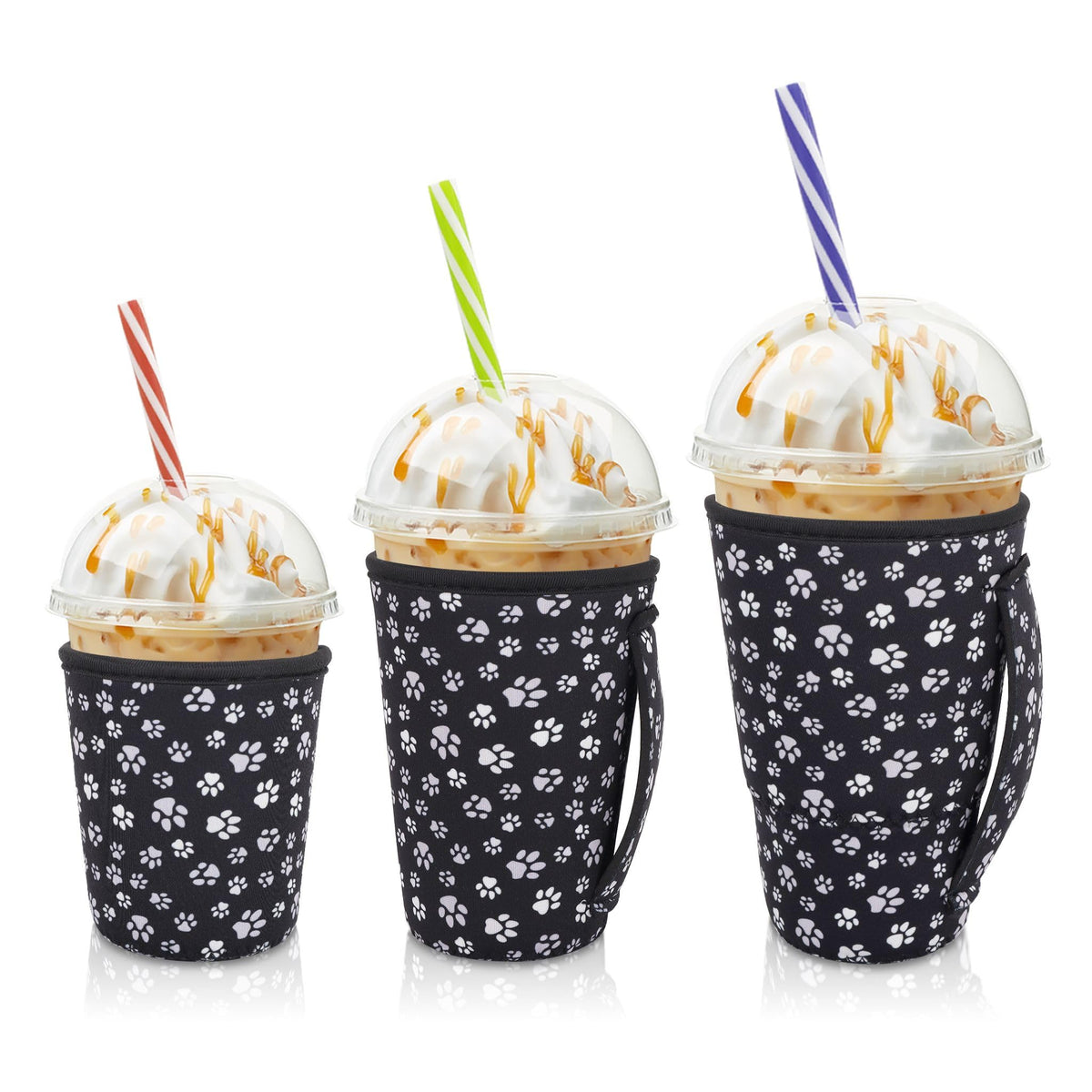 AJLTPA iced coffee sleeve with handle improves grip on cups and prevents spills.
