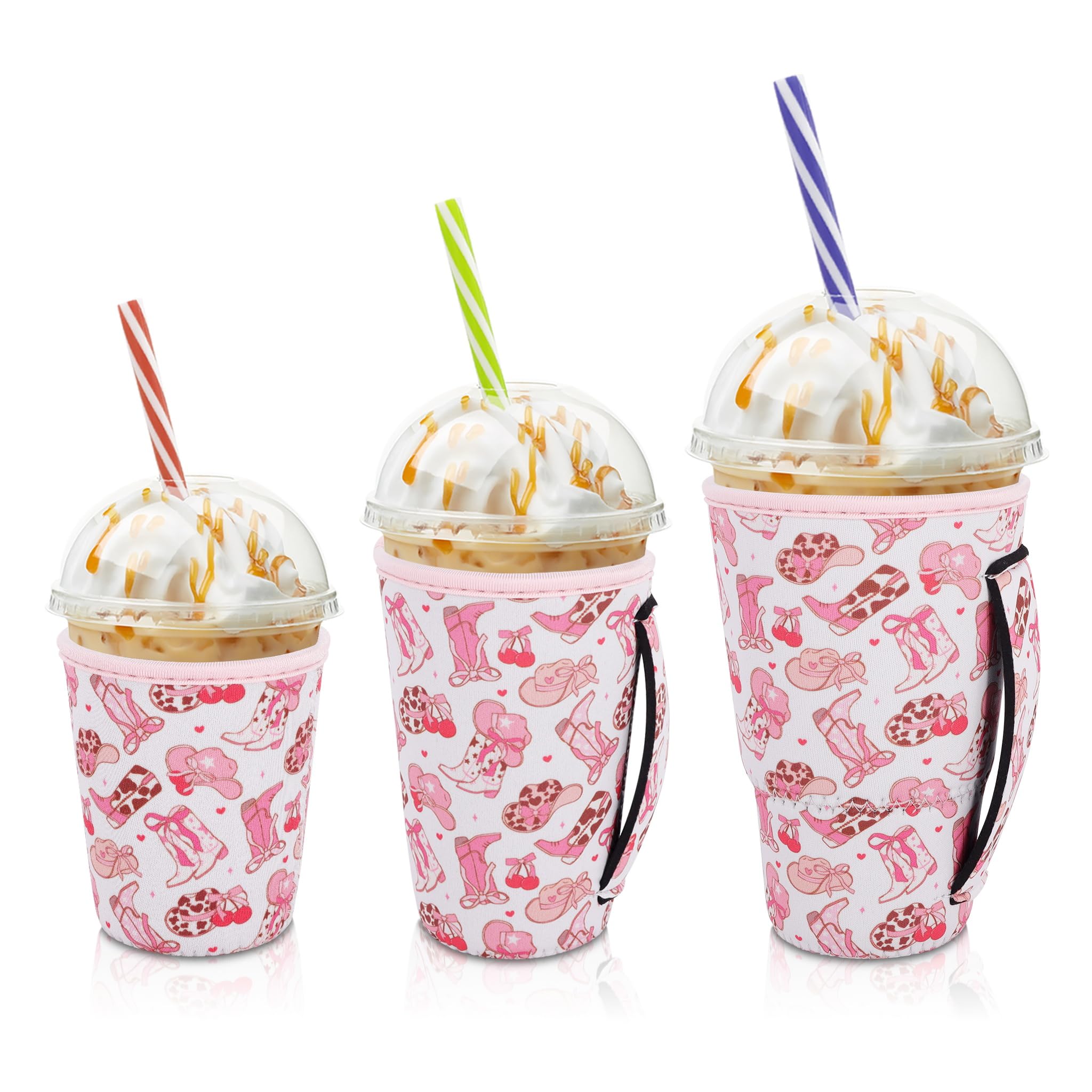 AJLTPA iced coffee sleeve with handle keeps hands comfortable and cups steady.