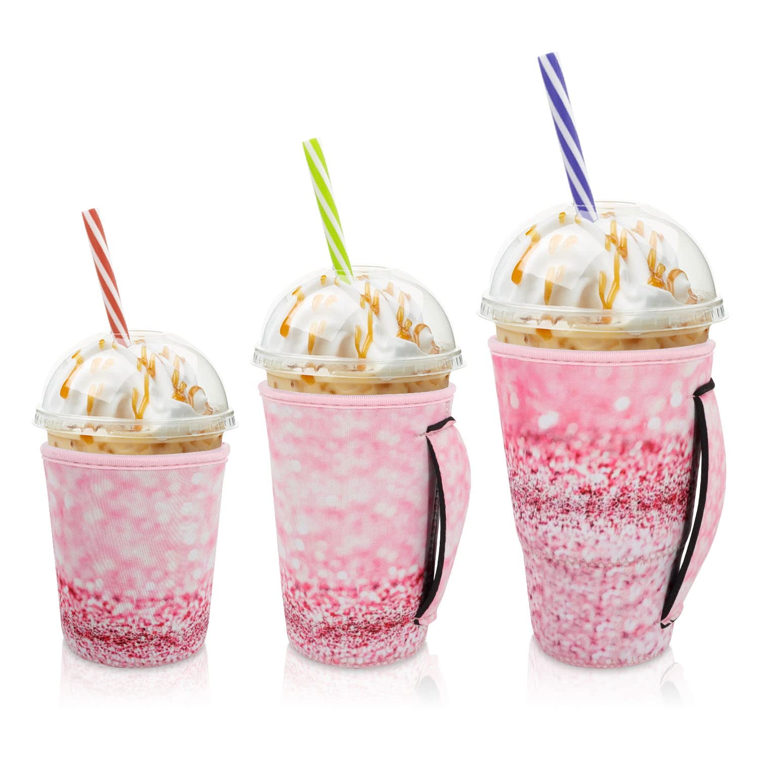 AJLTPA iced coffee sleeve with pink glitter keeps drinks stylish and hands dry