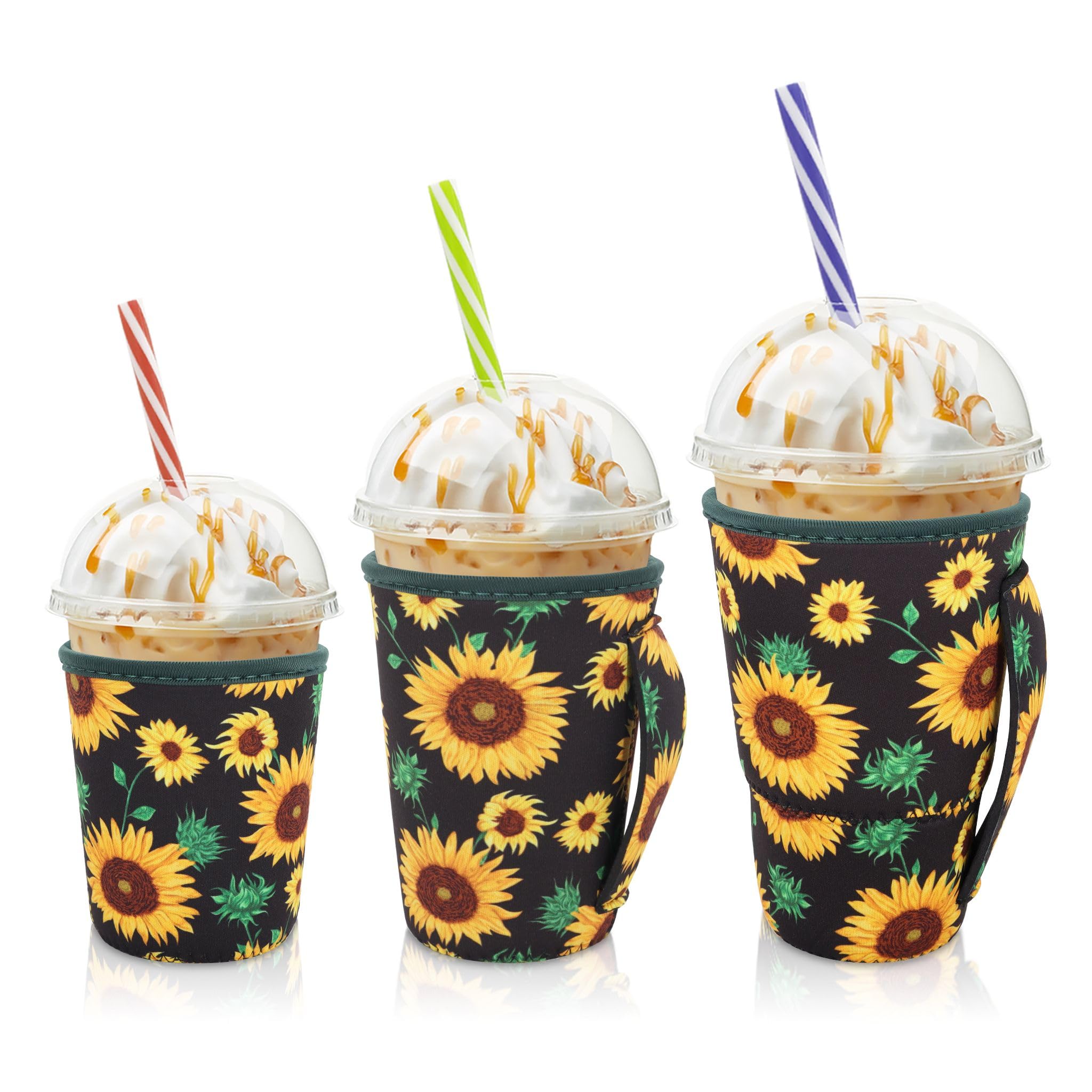 AJLTPA iced coffee sleeve set shown together; protects hands from cold and condensation.