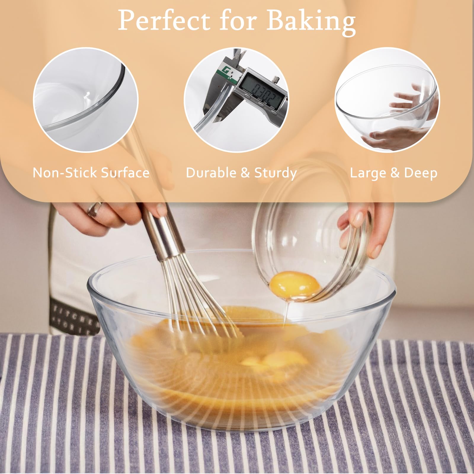 Ajrwiiy glass bowl with lid keeps ingredients fresh during storage.