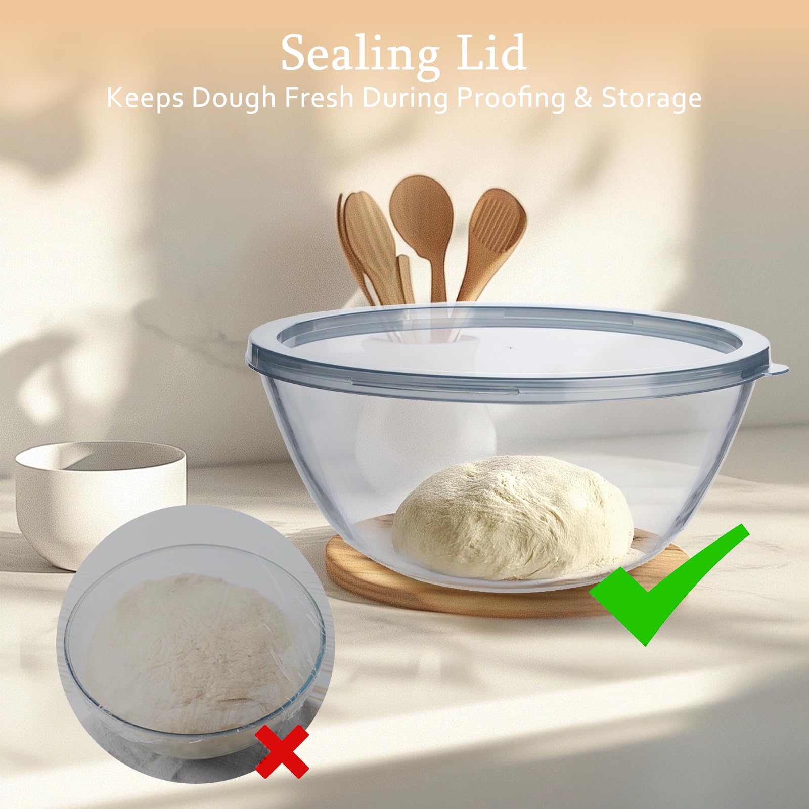 Ajrwiiy proofing bowl provides clear fermentation visibility for consistent rise.