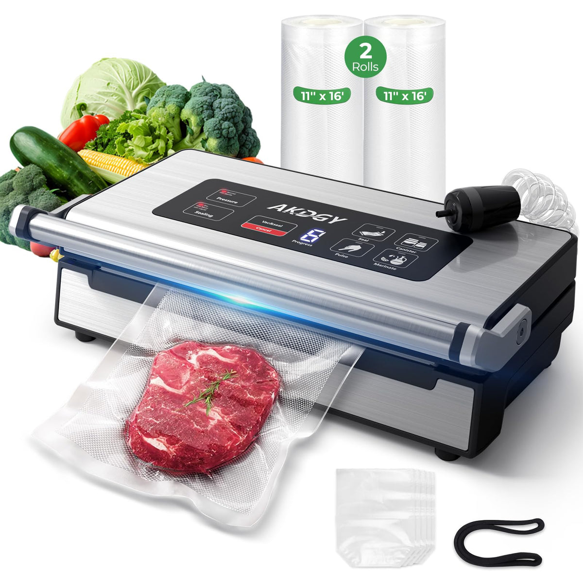AKDGY 95KPa vacuum sealer front view for strong, fast sealing in busy kitchens
