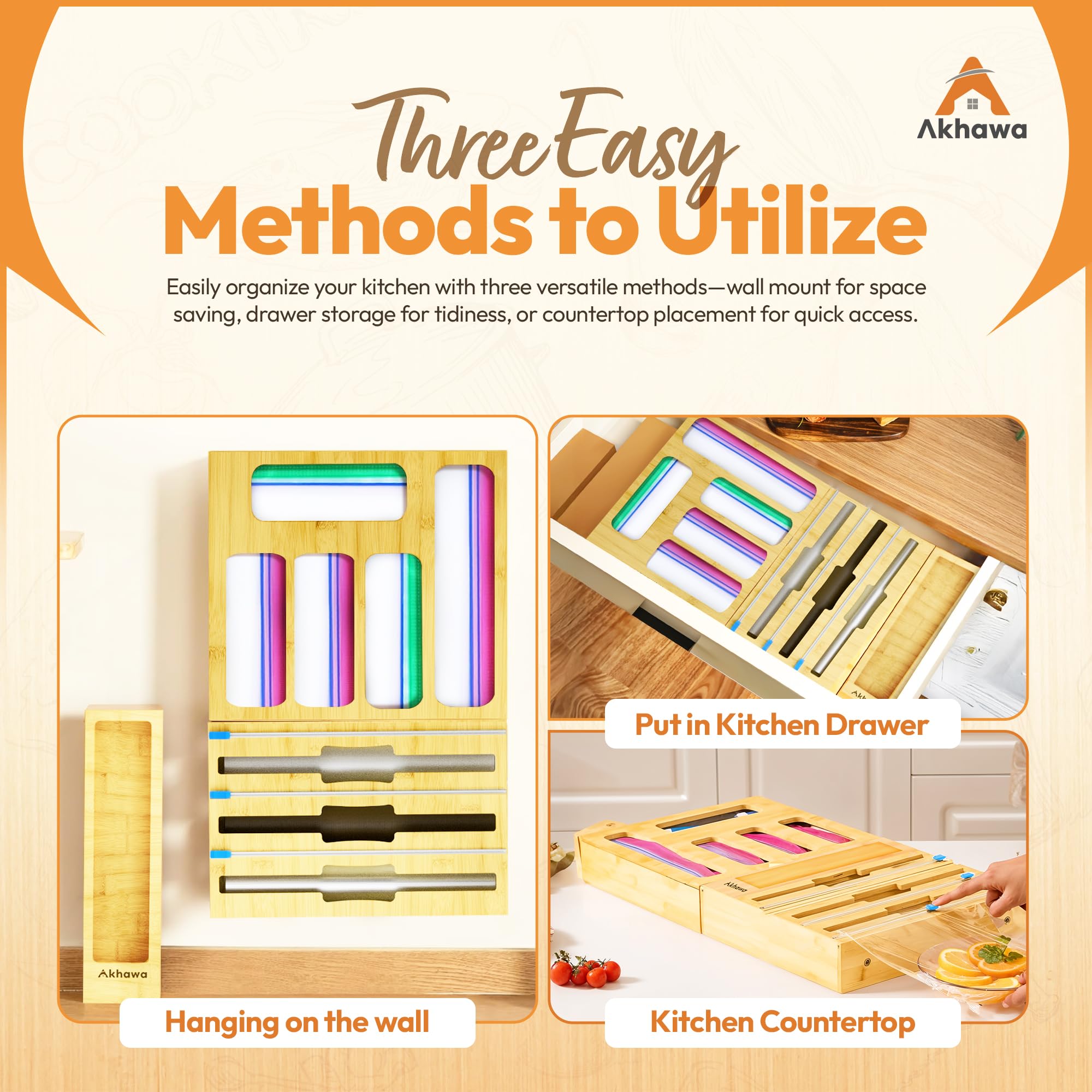 A built-in cutter for foil, plastic wrap, and wax paper in one Akhawa unit.