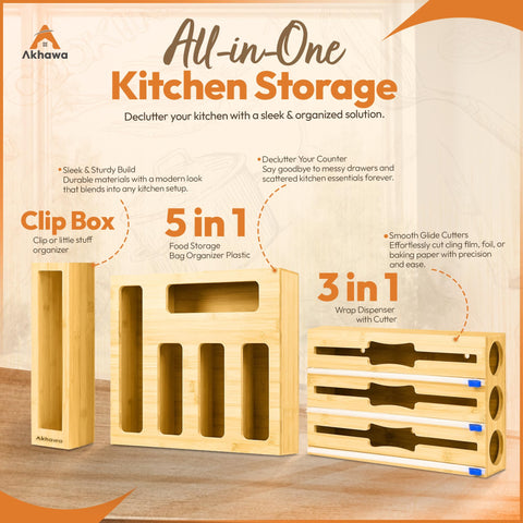 Akhawa wall-mount organizer for wraps and bags keeps countertops clear.