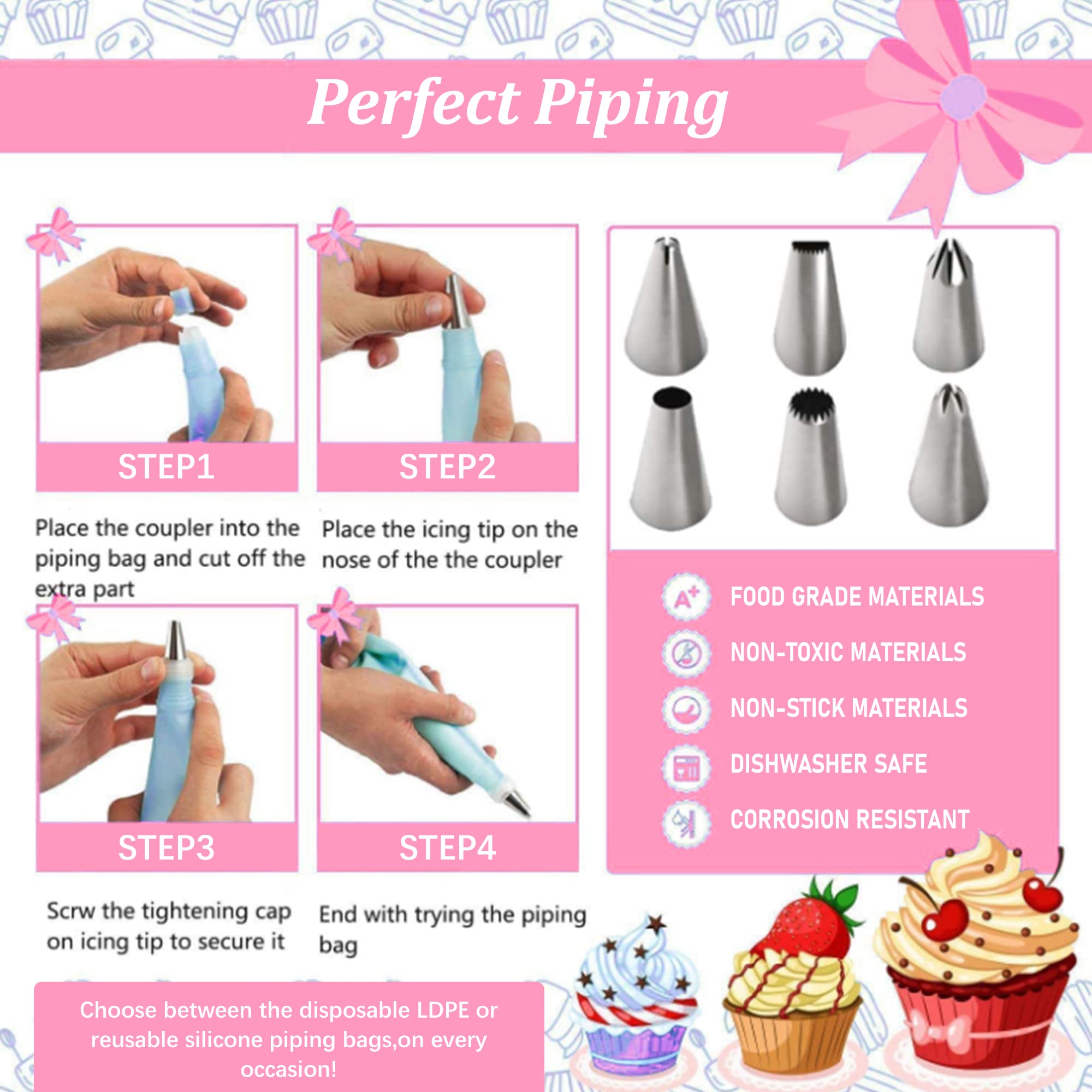 AKHMLEF BPA-free silicone piping bags for safe, reusable decorating