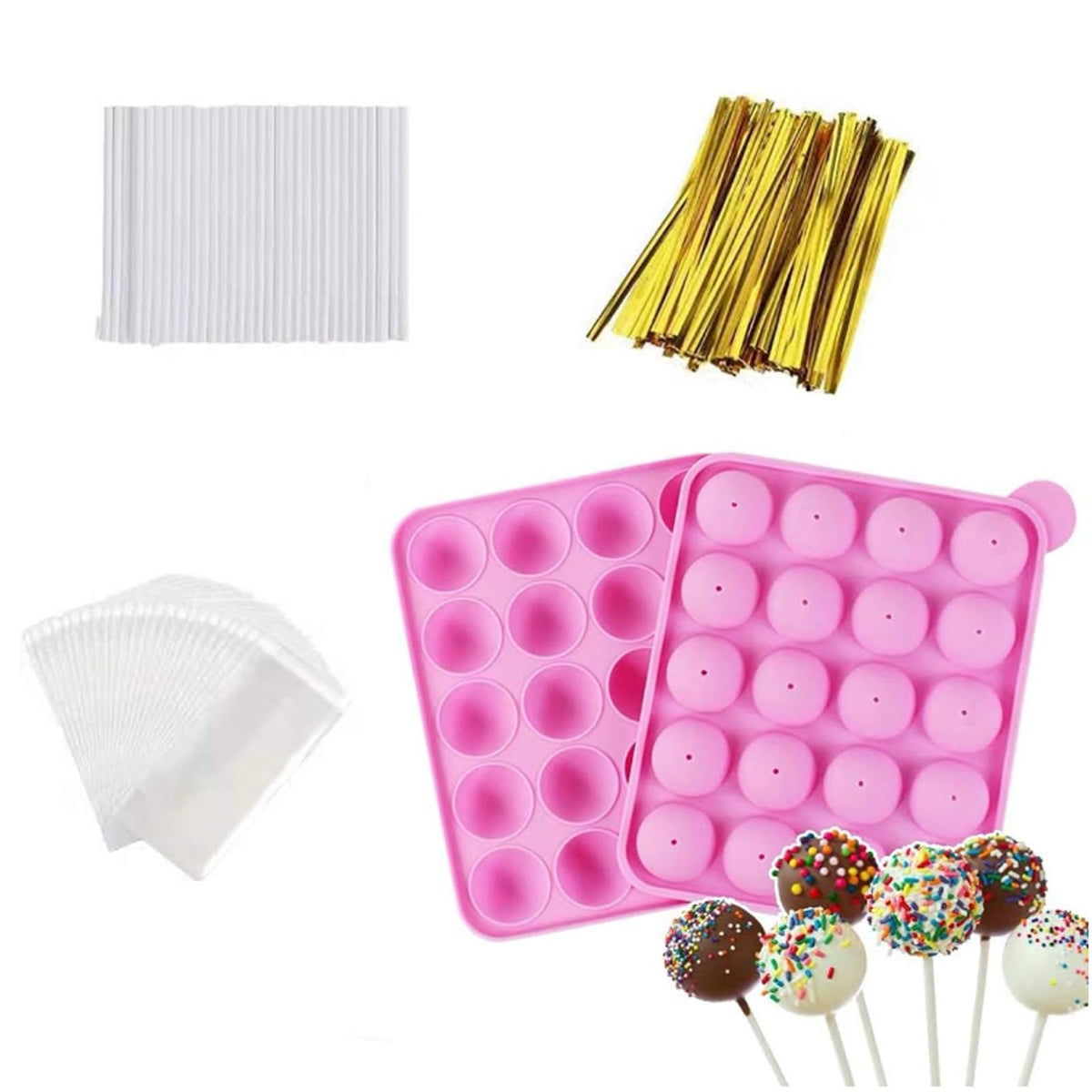 AKINGSHOP 20-cavity silicone cake pop mold for easy non-stick pops.