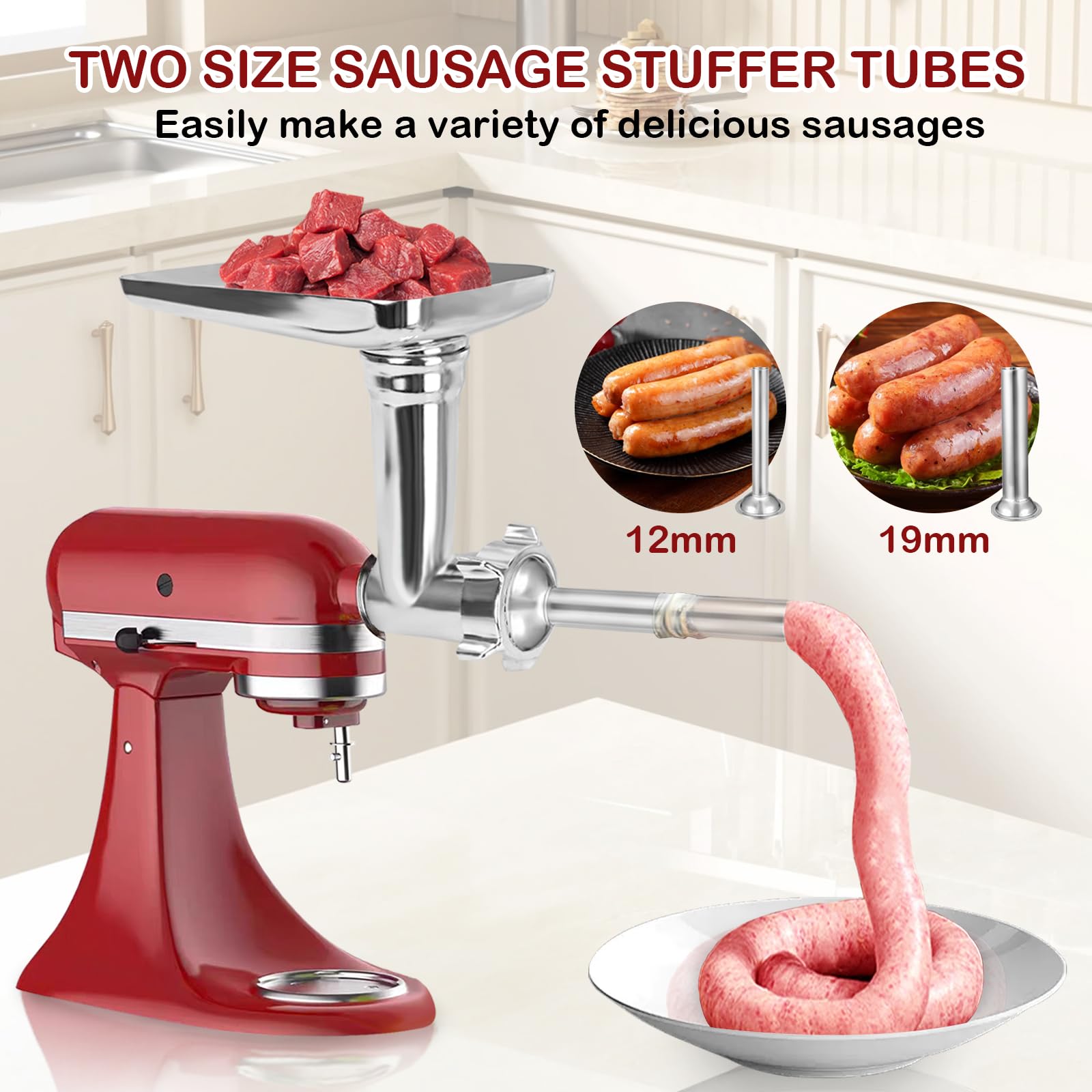 Akiosk sausage stuffer tubes offer customizable sausage sizes for homemade recipes.