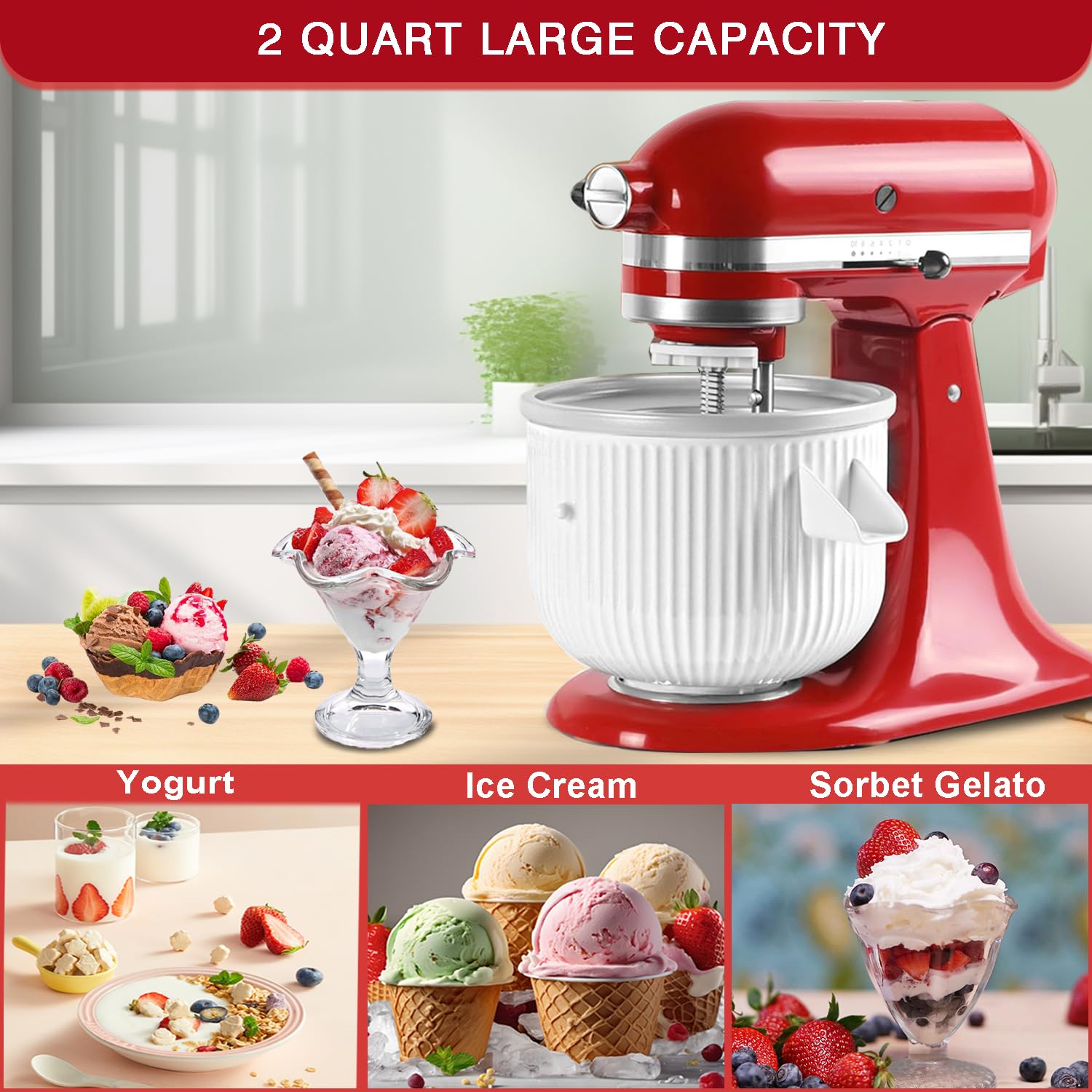 Akiosk versatile attachment for yogurt, sorbet, and gelato.