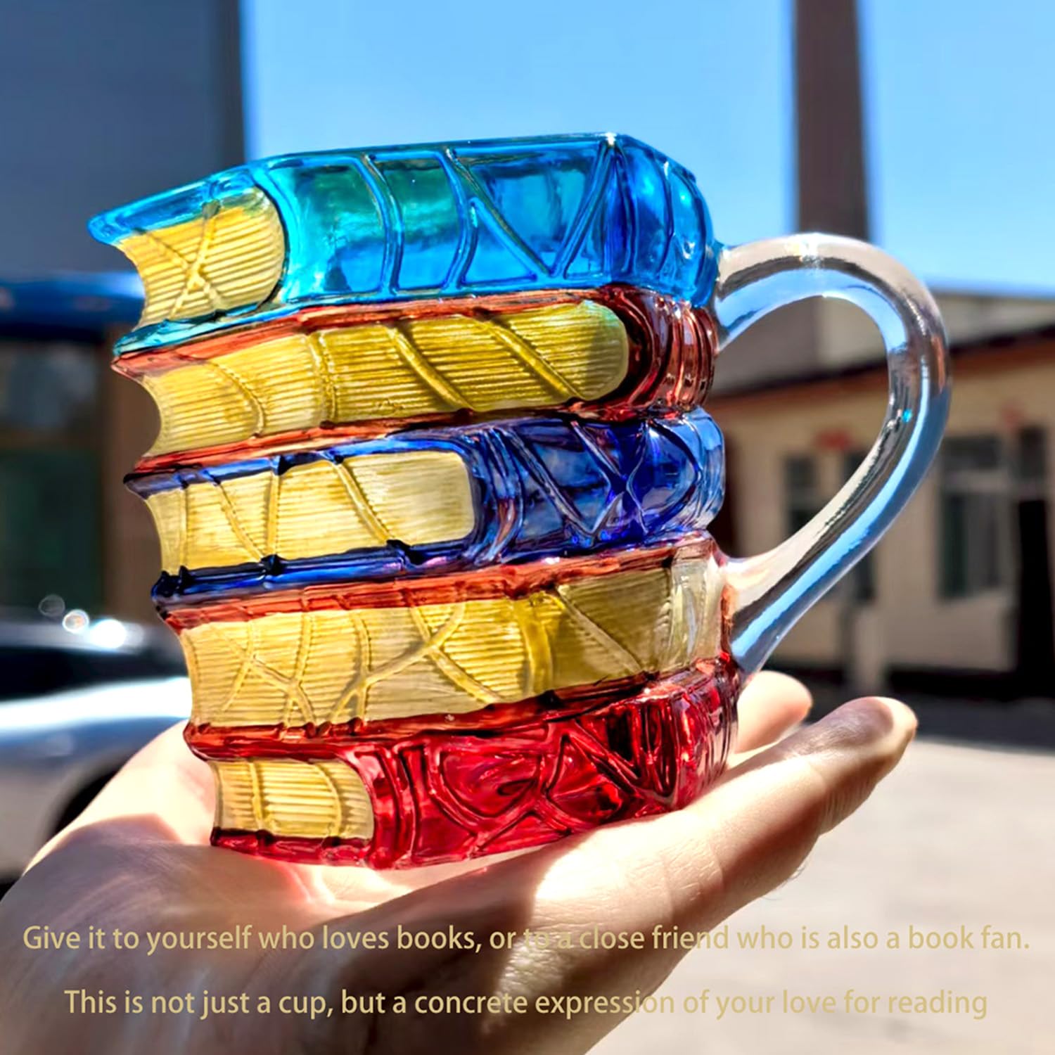 AKLOZYX blue-amber toned glass mug adds color contrast for coffee moments