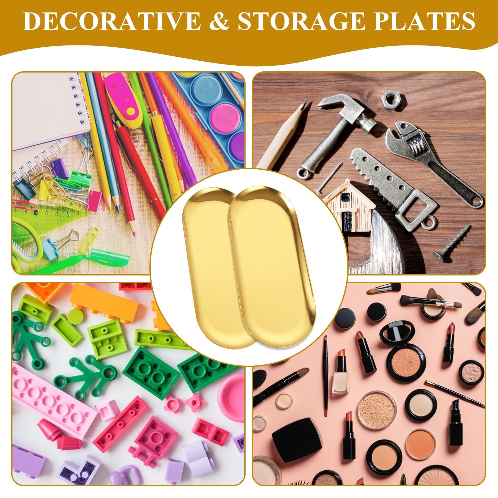 AKOLAFE gold serving tray set shown together for cohesive entertaining.