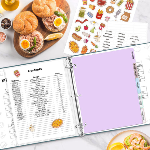 AKONEGE dividers and stickers help categorize recipes for fast retrieval