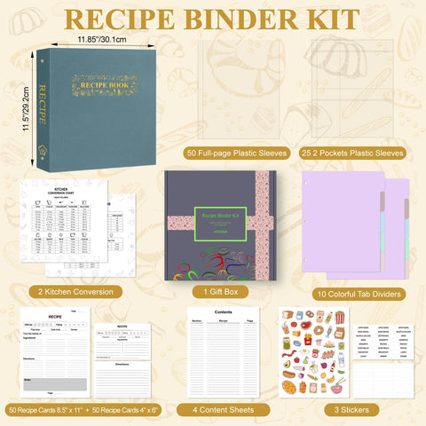 AKONEGE Recipe Binder open reveals a sturdy 3 ring mechanism for flexible page rearrangement