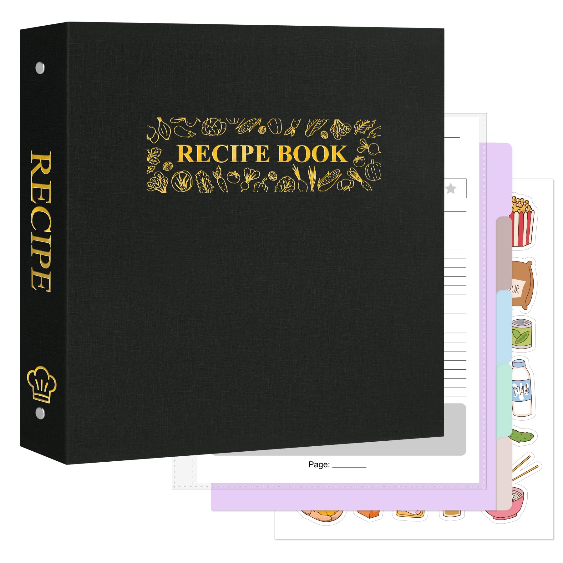 AKONEGE Recipe Binder with waterproof black hardcover keeps family recipes protected.