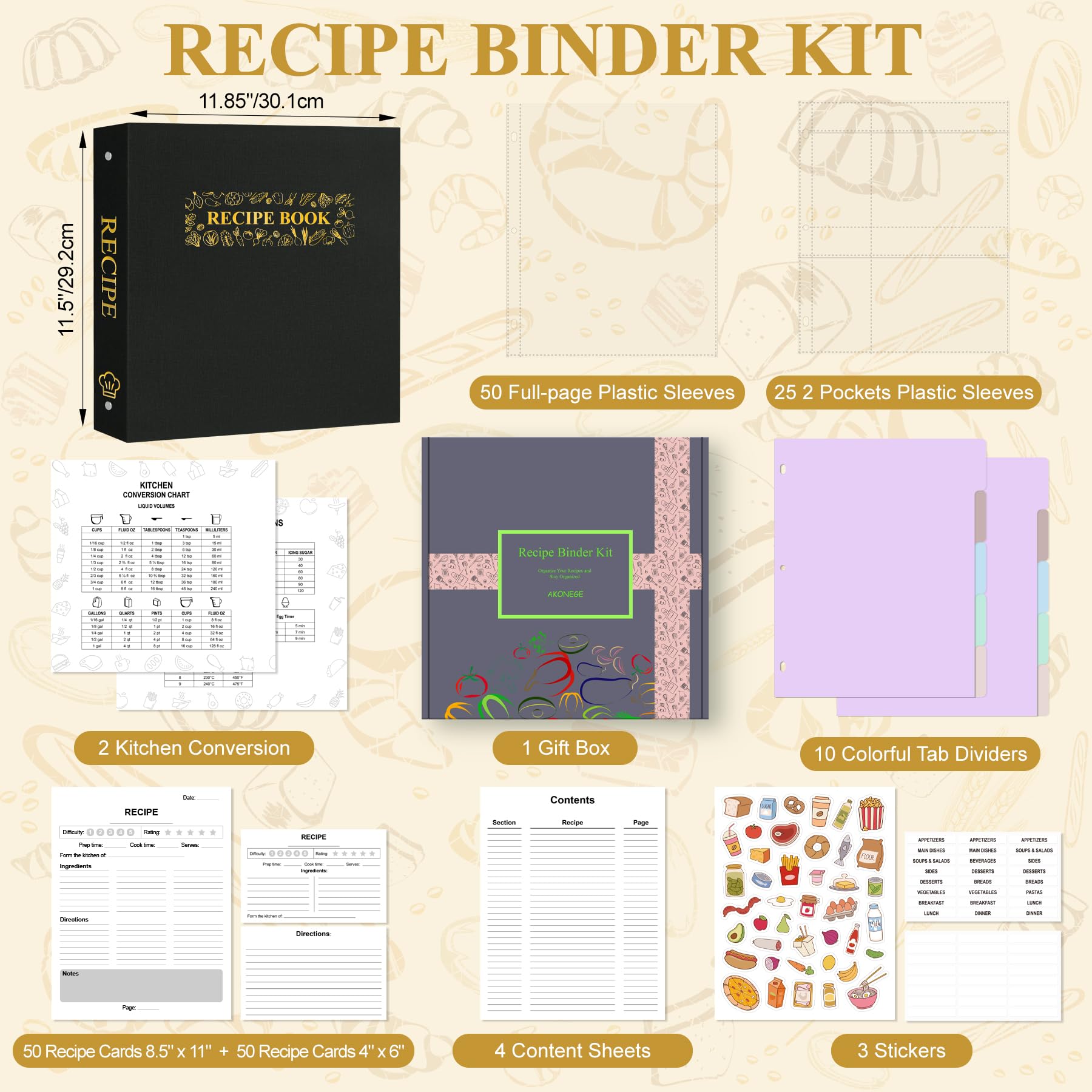 AKONEGE sleeves protect recipe cards while keeping contents visible.