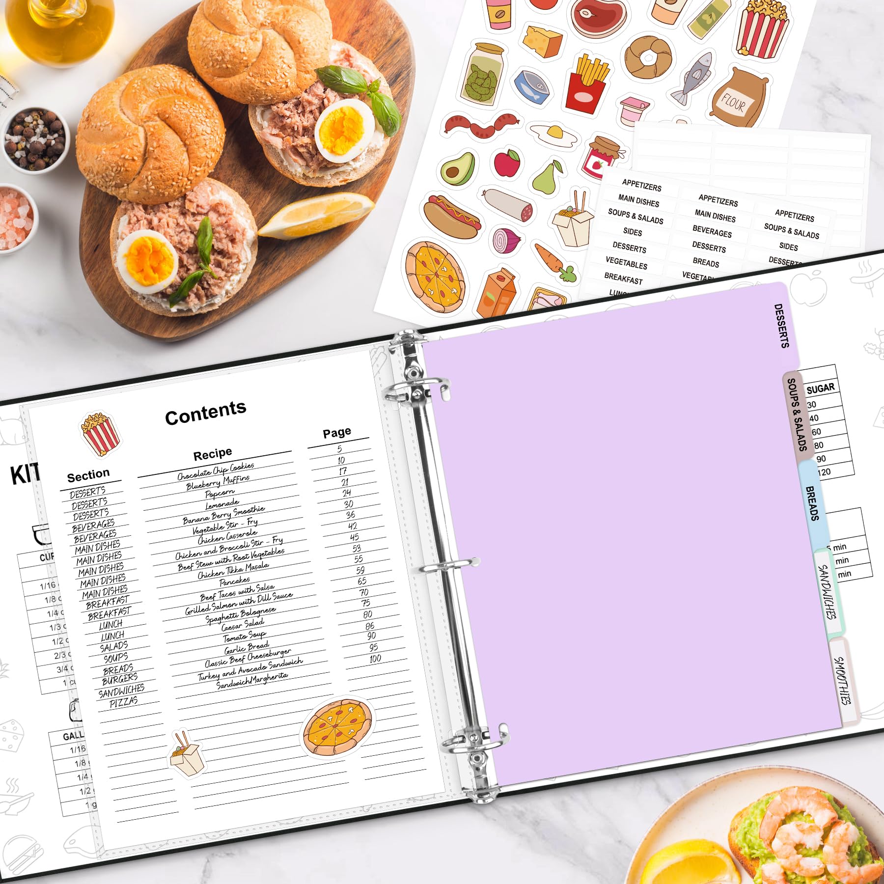 AKONEGE dividers and stickers help categorize recipes at a glance.