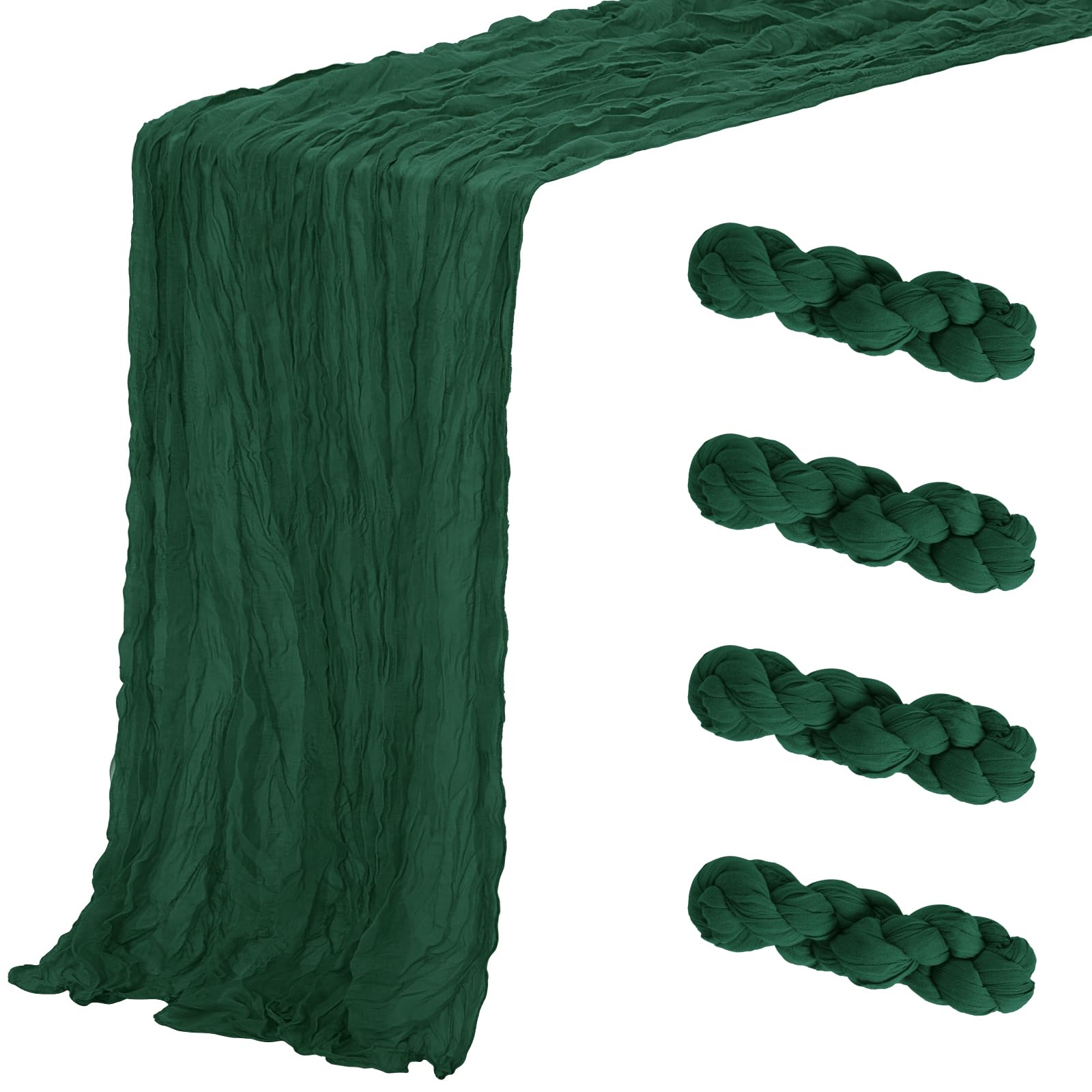 Aktor Emerald Green cheesecloth table runner laid on a dining table for elegant dining setup.