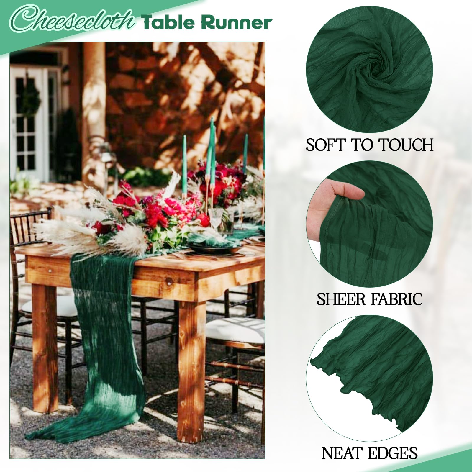 Aktor emerald green table runner 4-pack packaging and display.