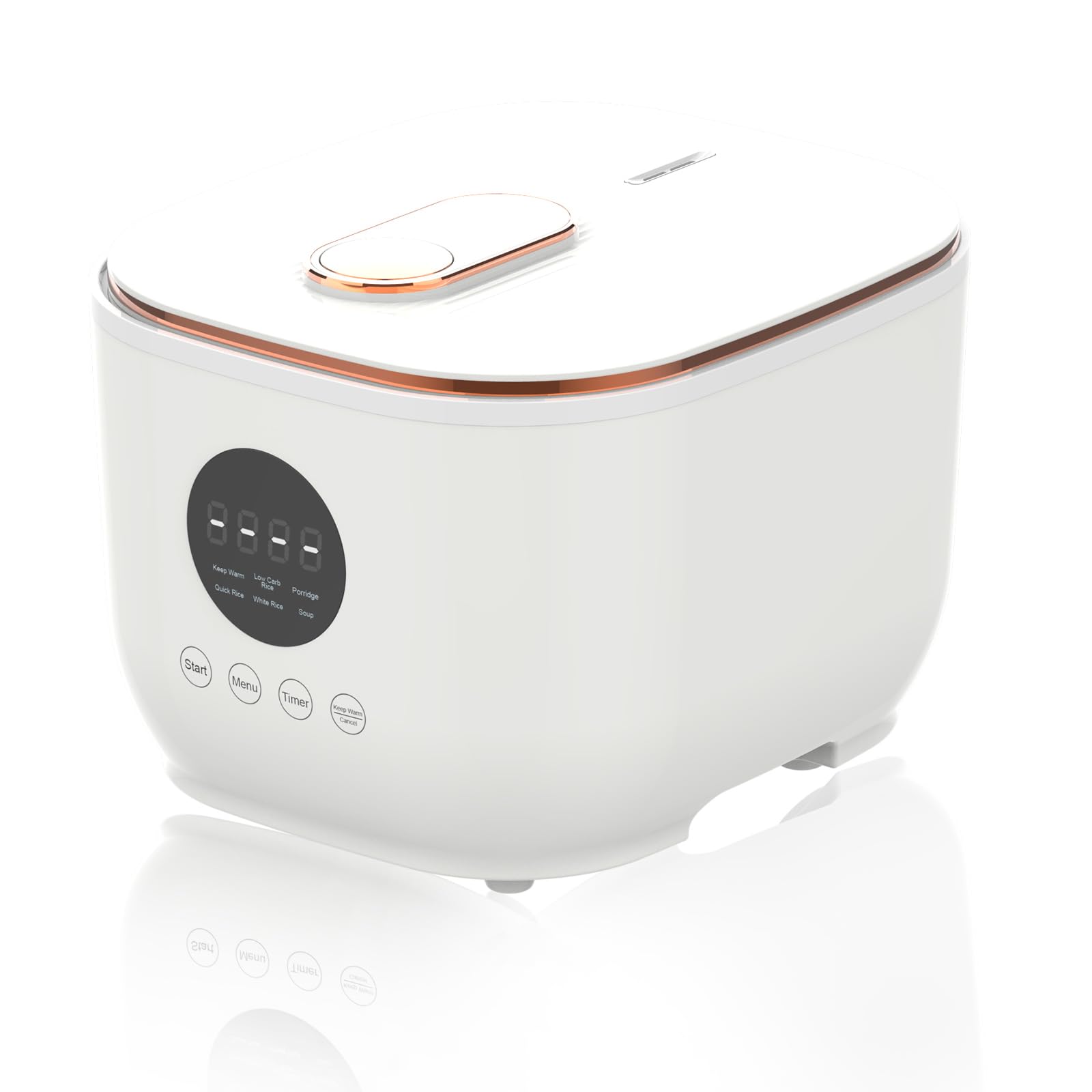 Akureo 3L rice cooker front view highlights compact design for everyday healthy meals.