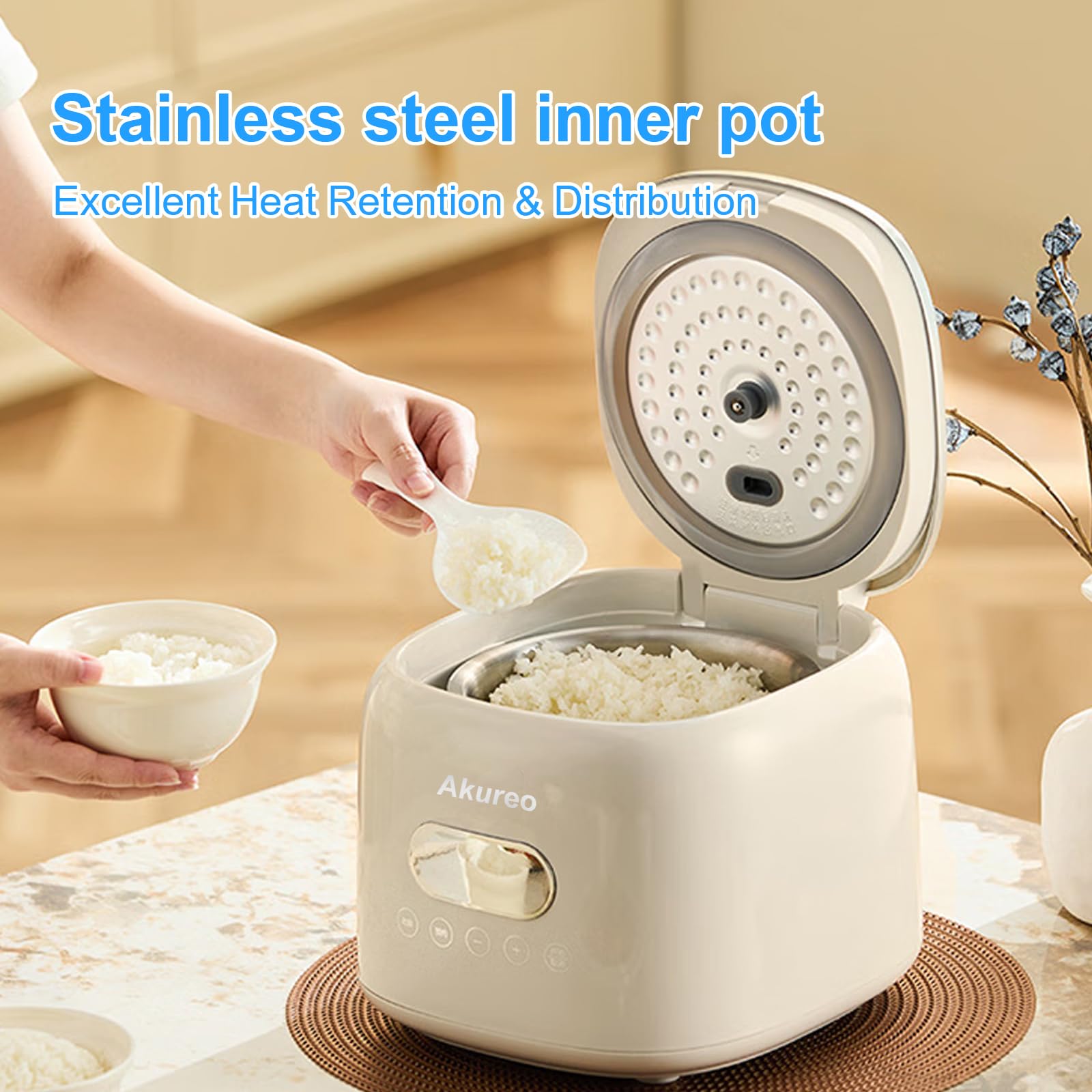 Akureo 5-cup 304 stainless steel inner pot for durable, easy cleaning meals.