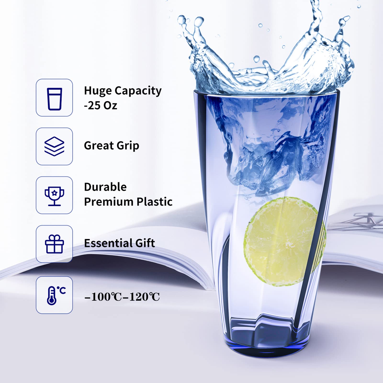 Alaiselit shatter-resistant 25oz blue water glasses for picnics and terrace dining.