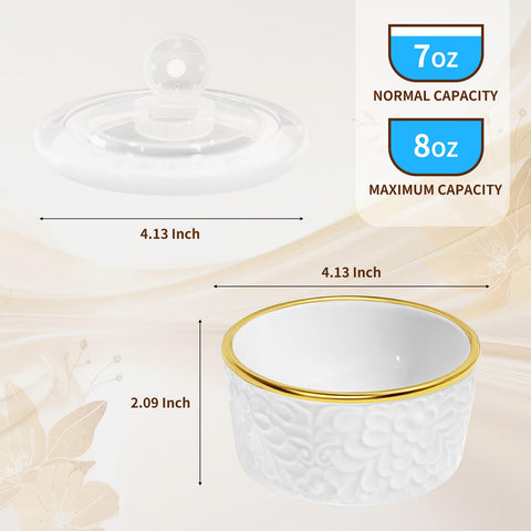 Alarrar 8oz creme brulee ramekins with floral embossing and gold trim for desserts
