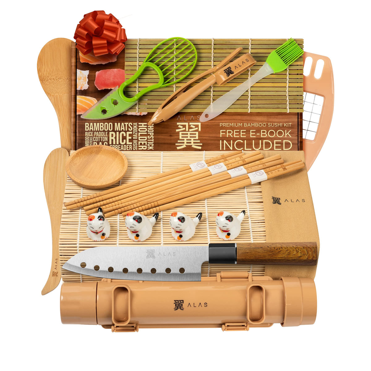 Alas Complete Sushi Making Set knife for precise cuts and clean rolls.