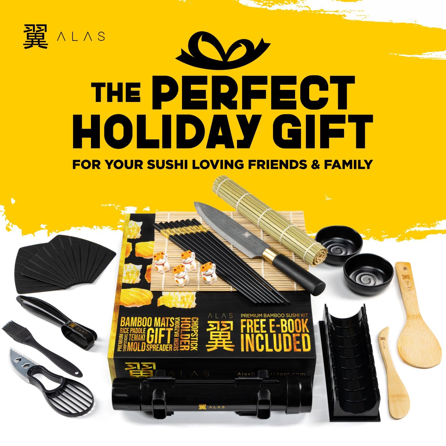 Alas Sushi Making Kit bamboo mats for easy rolling and even pressure.