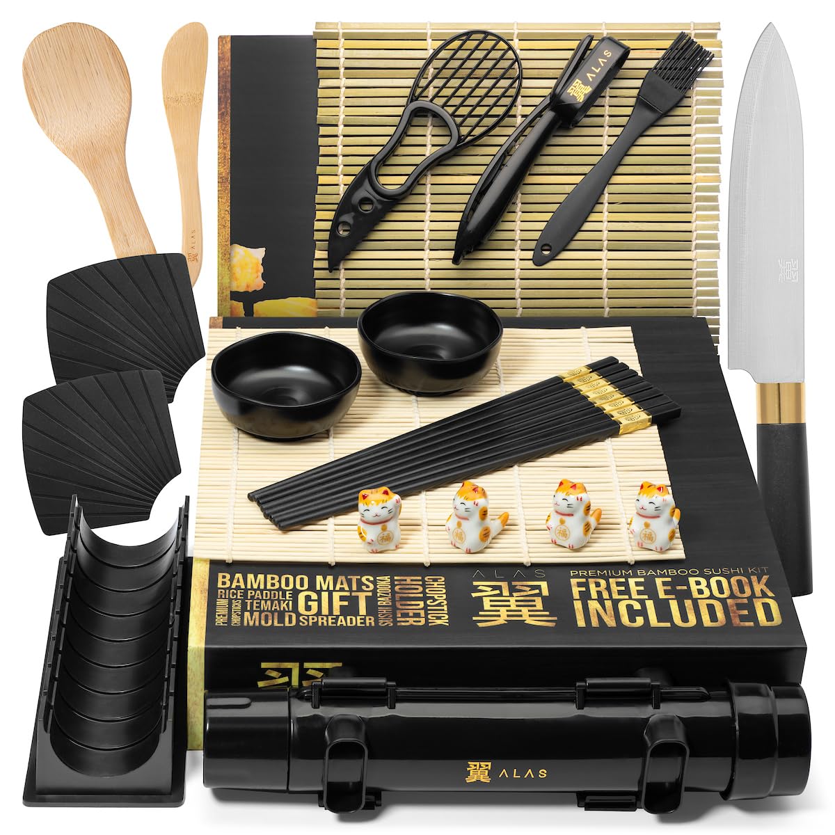 Alas Sushi Making Kit with sushi knife for clean cuts and precise rolls at home.