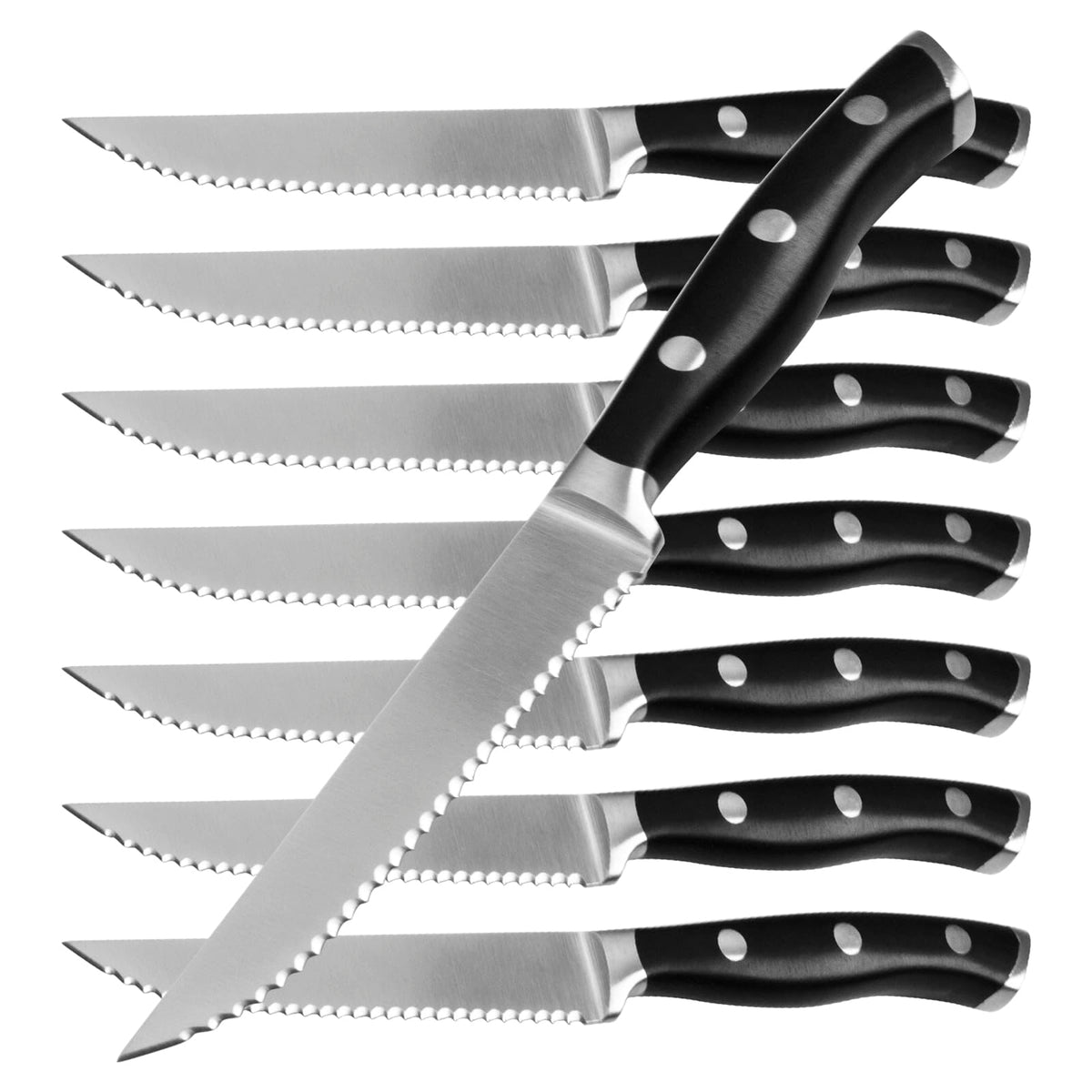 Alata 8-piece steak knives with serrated edge for clean, effortless slicing.
