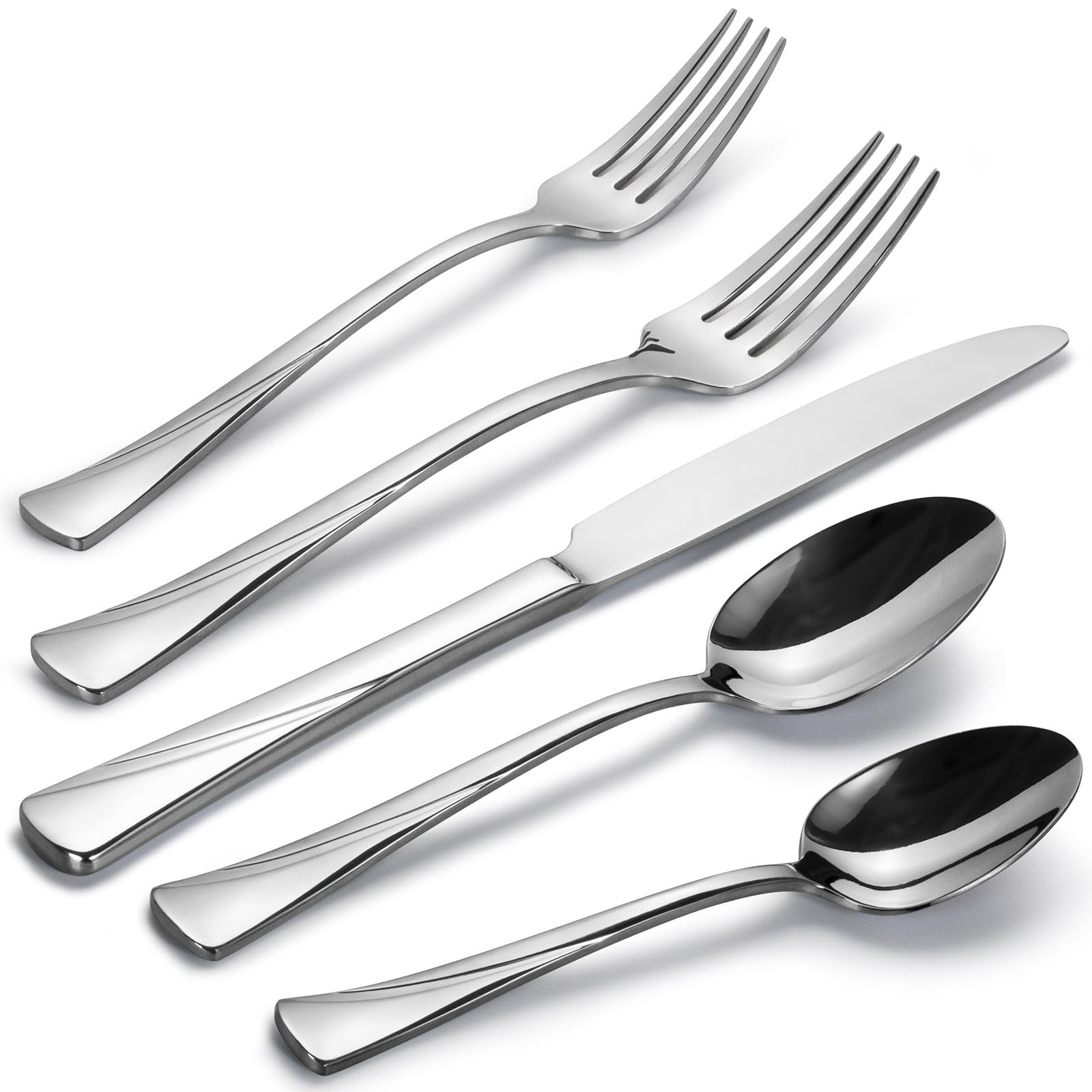 Alata Alice 40-piece flatware service for 8 in mirror-polished finish.