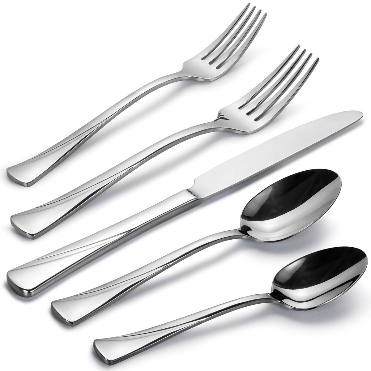 Alata Alice 40-piece flatware service for 8 in mirror-polished finish.