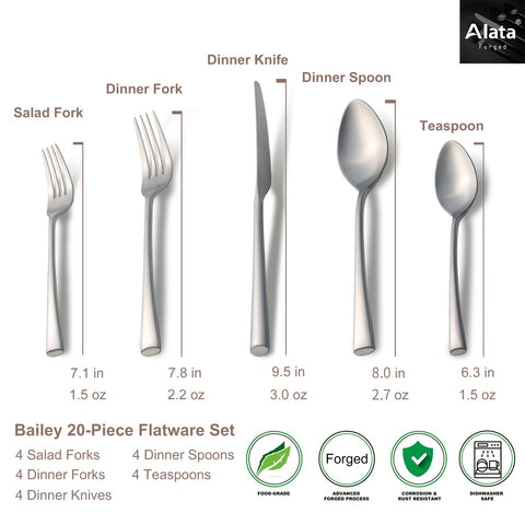 Care label indicating dishwasher-safe feature of Alata Bailey flatware