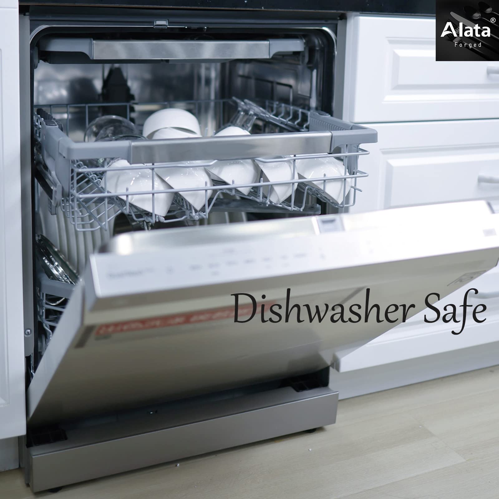 Alata Bailey dishwasher-safe flatware simplifies cleanup after meals.