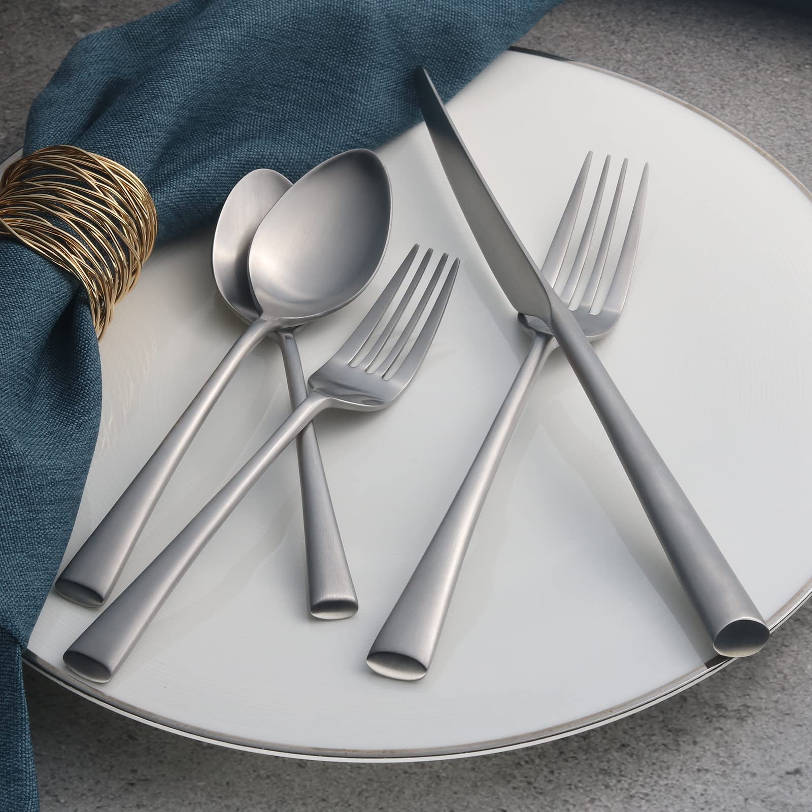 Forged stainless steel detail shows Bailey flatware durability