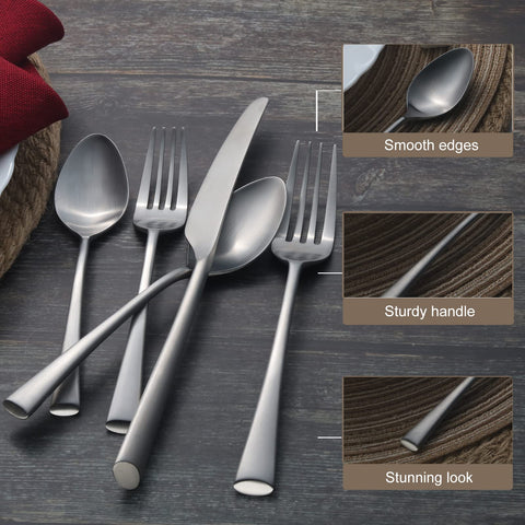 Close-up of matte satin finish on Alata Bailey flatware, fingerprint resistant