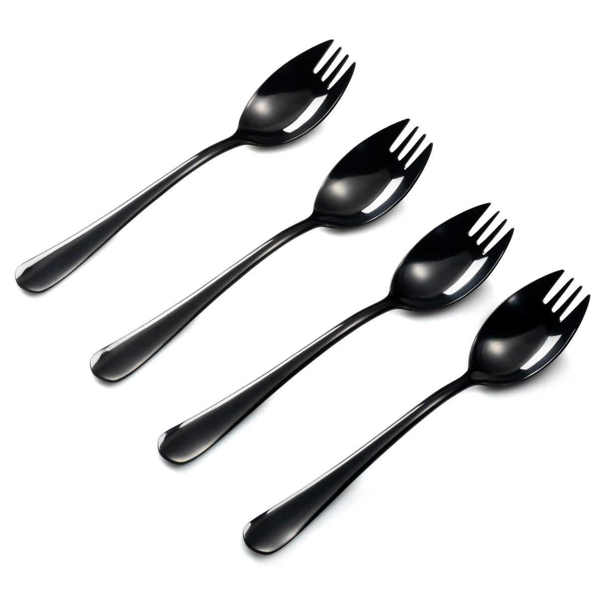Alata black mirror sporks 8-pack for versatile dining on the go.