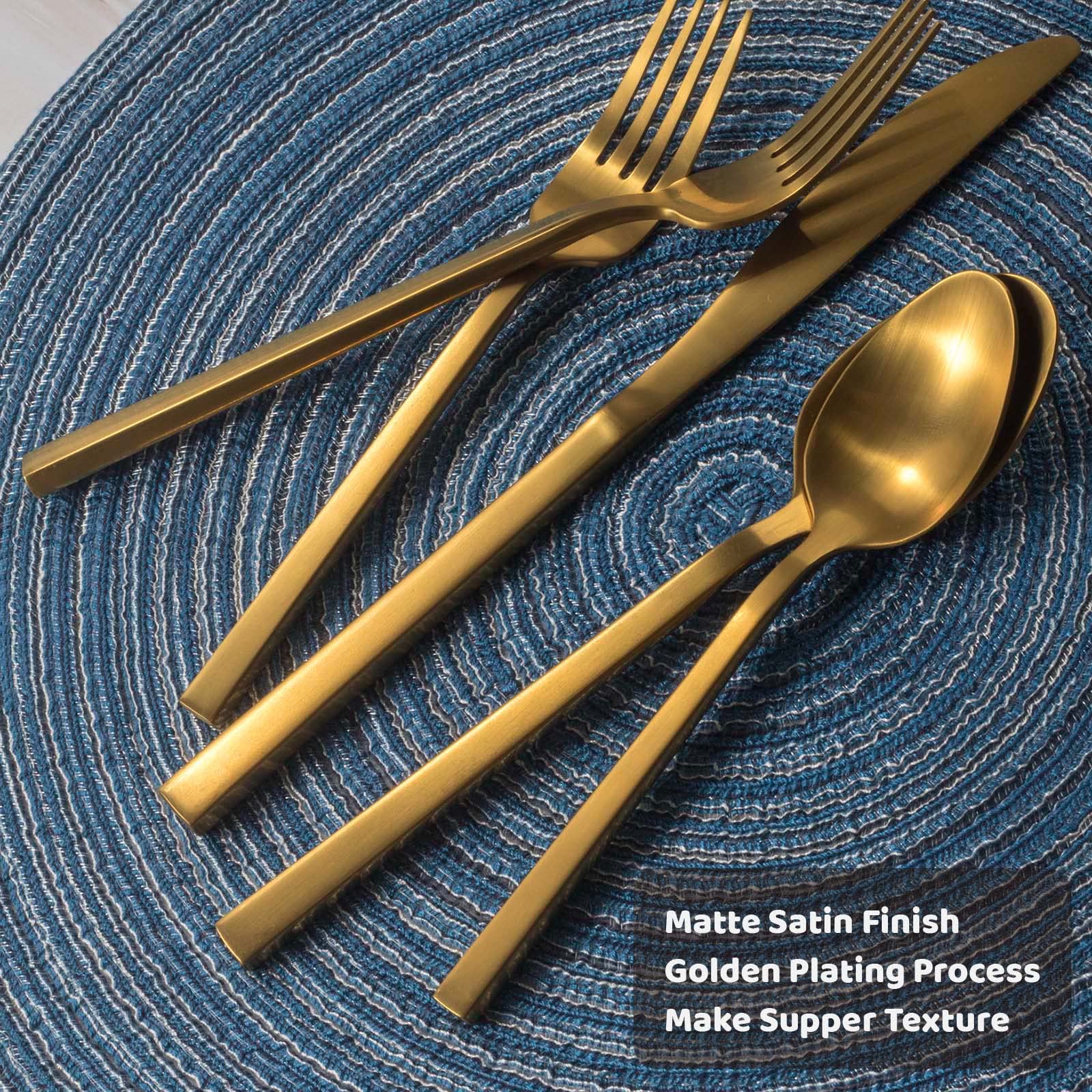 Alata Cube Gold 20-Piece Flatware is dishwasher safe for easy cleanup.