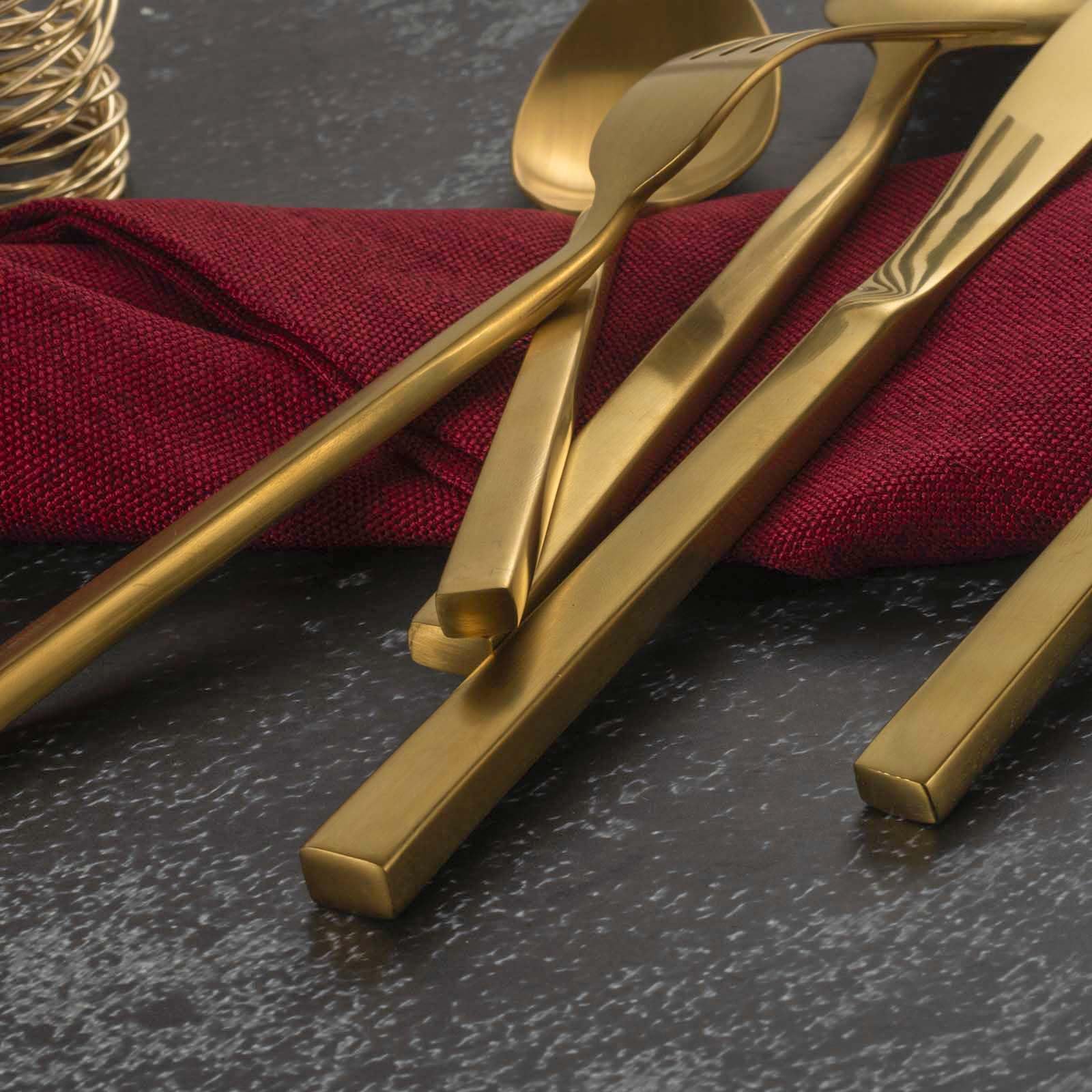 Alata Cube Gold 20-Piece Flatware party-ready silverware for holidays and entertaining.