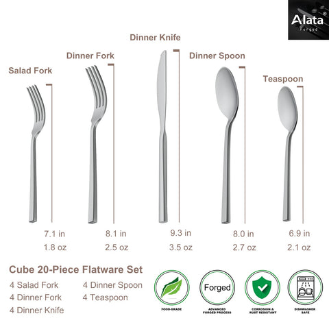 Alata Cube salad fork with square handle, sturdy daily use.