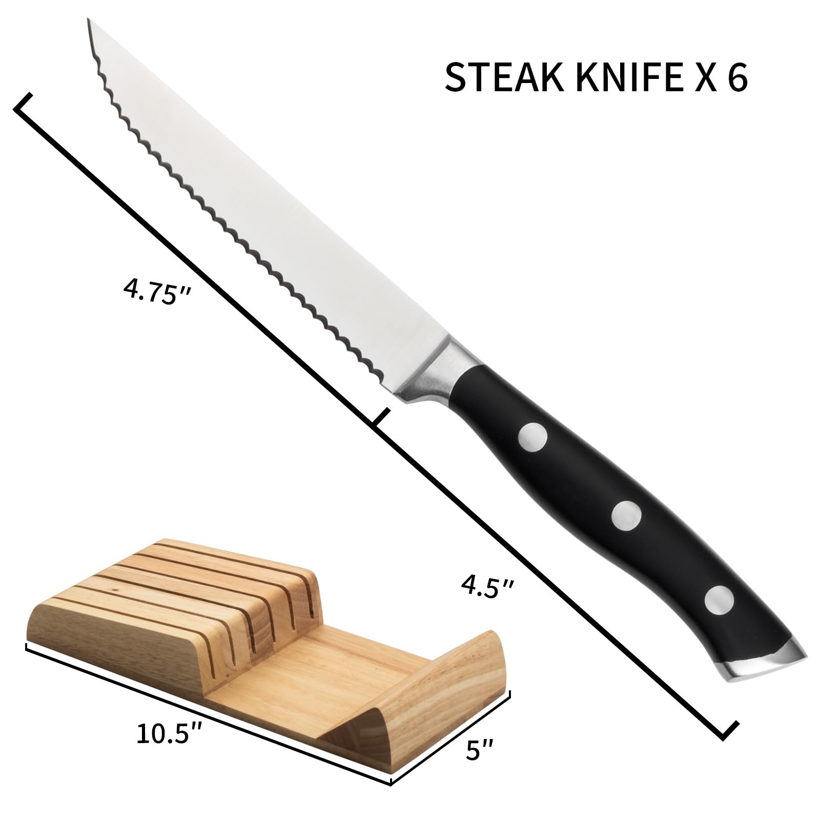 Alata ergonomic triple-riveted handle for a secure grip