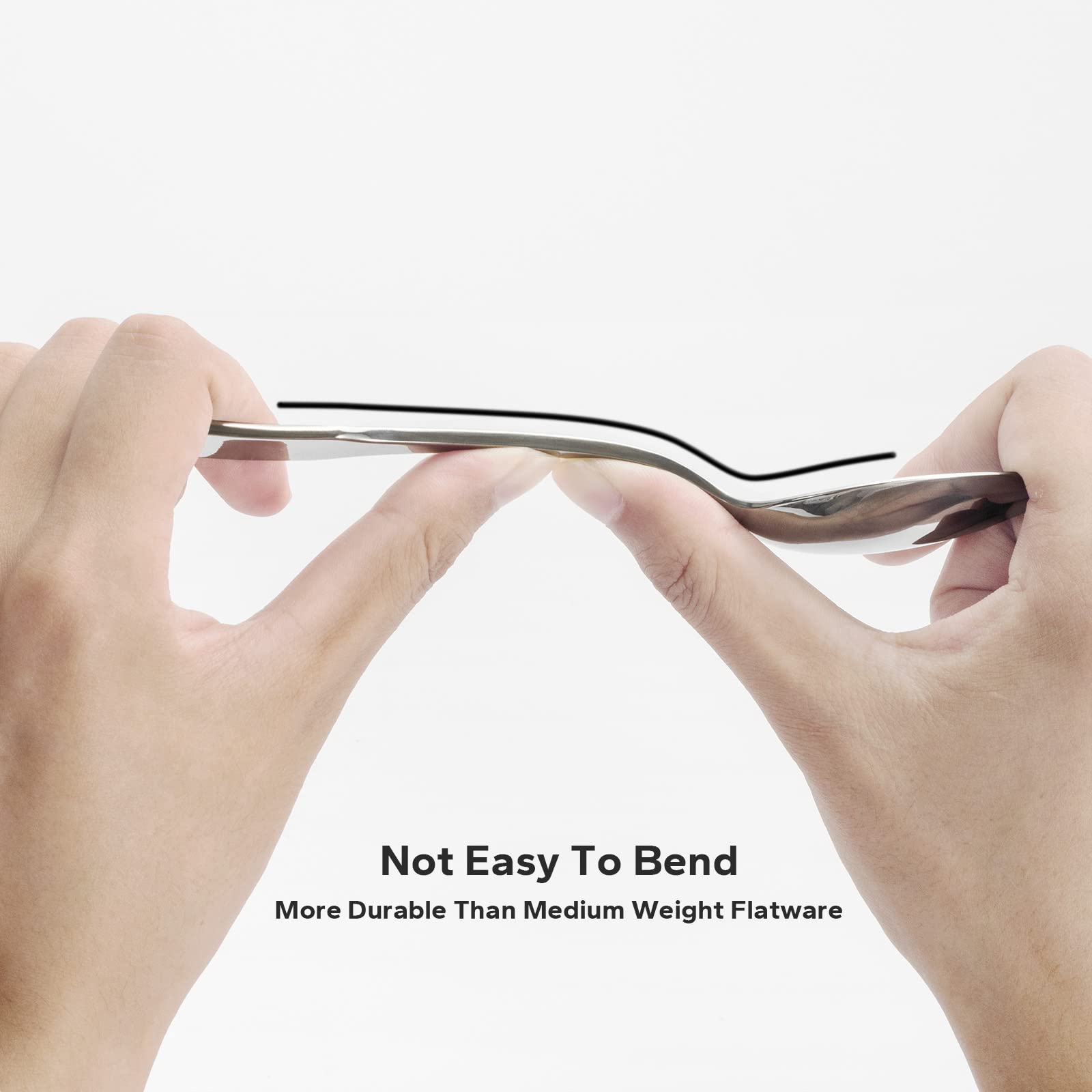 Heavy-weight Alata Kate 18/0 stainless steel utensils with ergonomic curved handles.