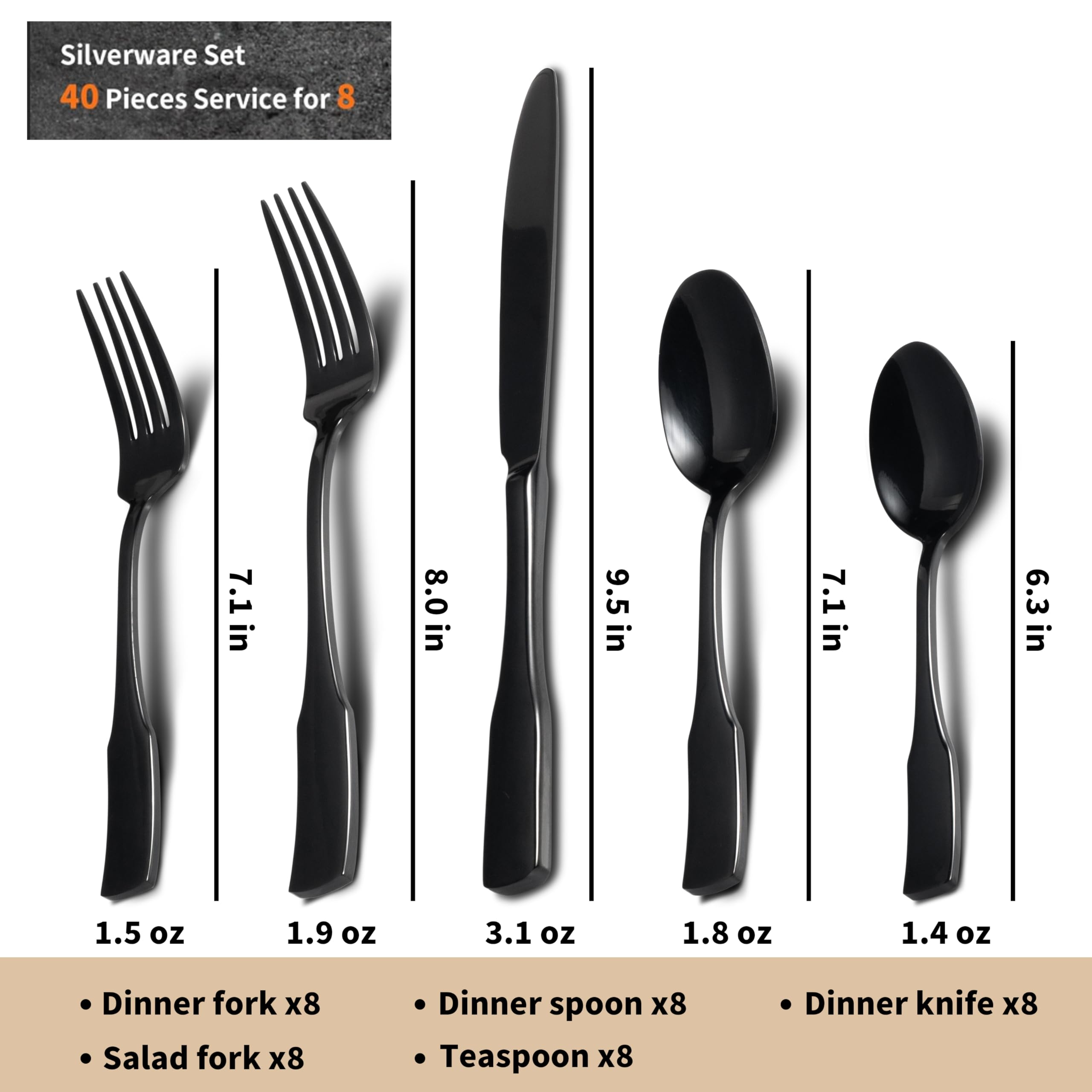 Alata Kate heavy-weight 18/0 stainless steel with 2.5-2.8mm thickness for durability.