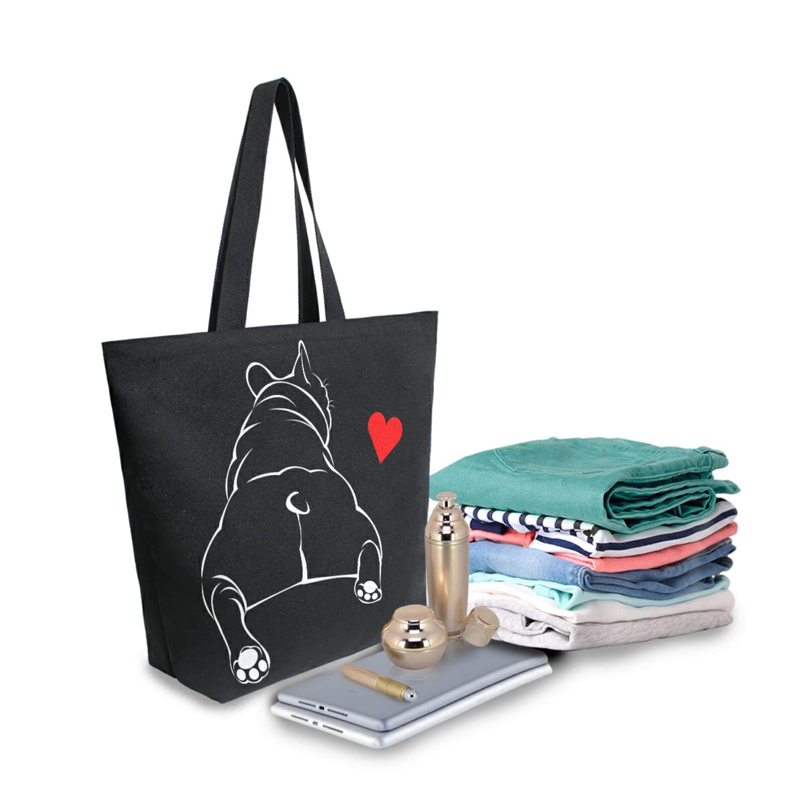 ALAZA Funny Bulldog tote durable handles for comfortable everyday carrying.