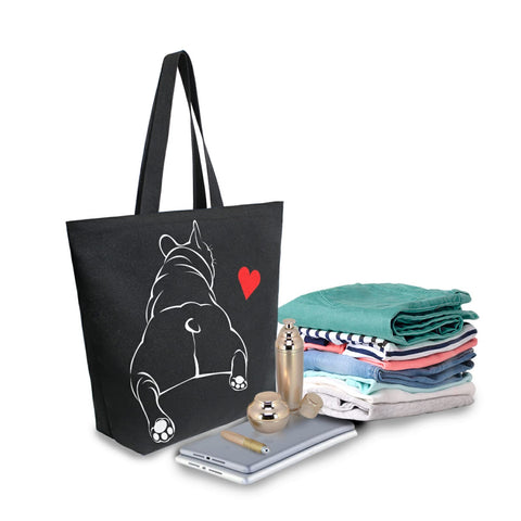 ALAZA Funny Bulldog tote durable handles for comfortable everyday carrying.