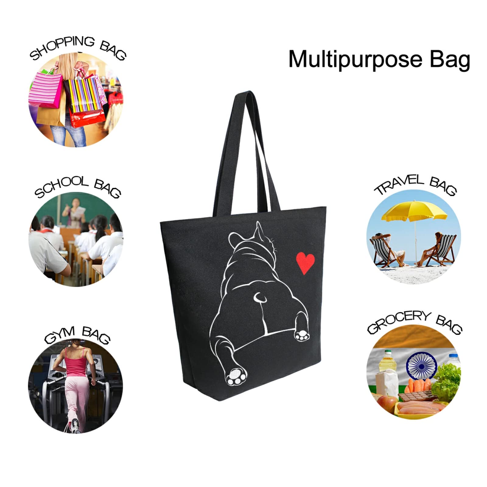 ALAZA Funny Bulldog tote ideal for groceries and everyday errands.