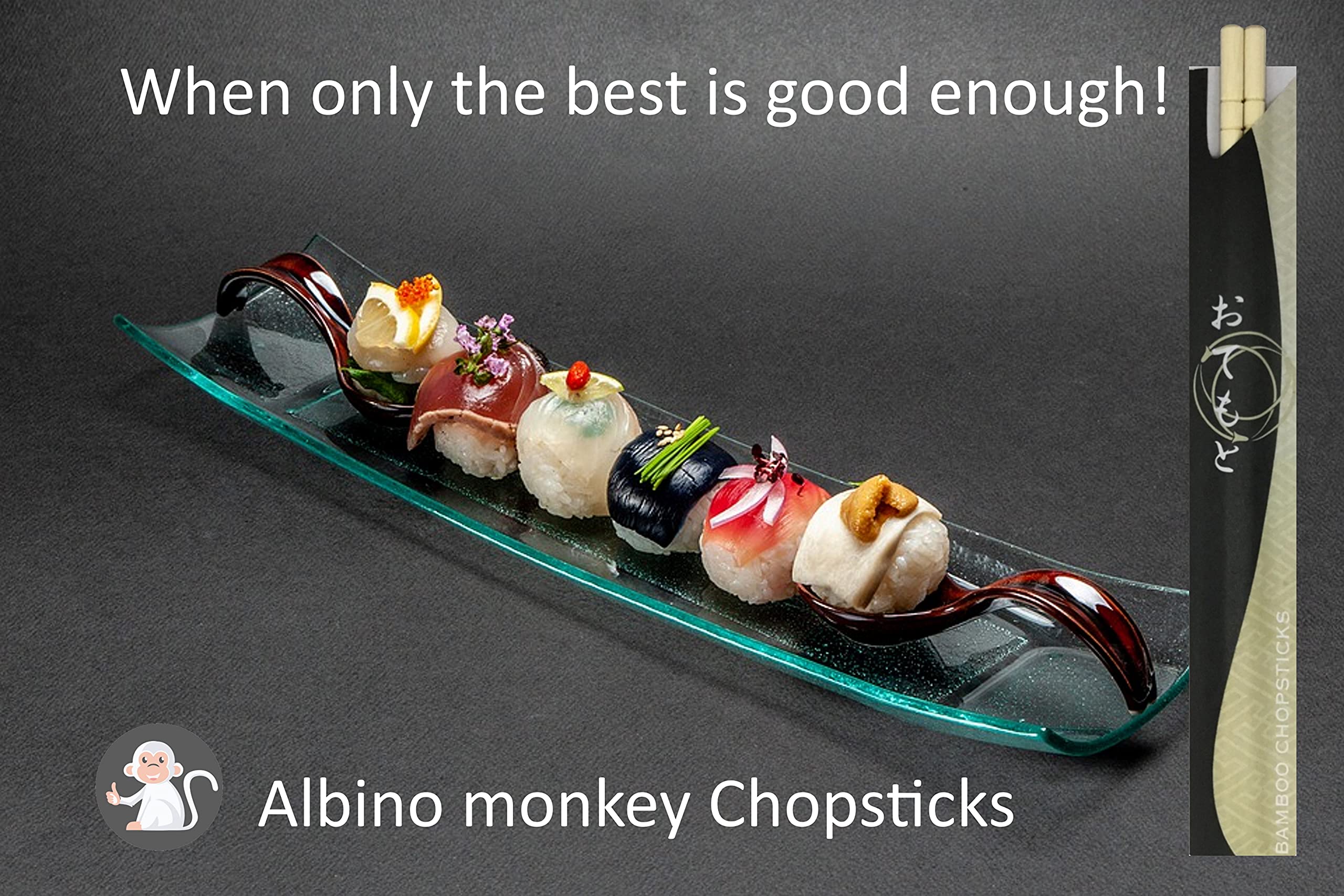 Albino Monkey bamboo chopsticks with round ends, separated in sleeves
