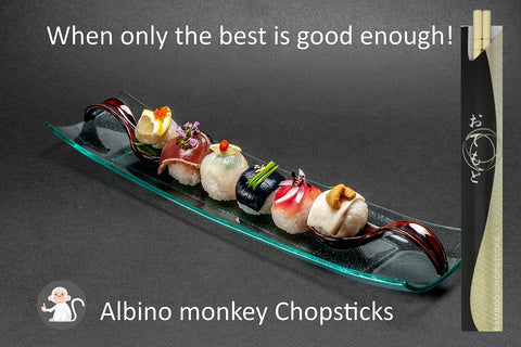 Albino Monkey bamboo chopsticks with round ends, separated in sleeves