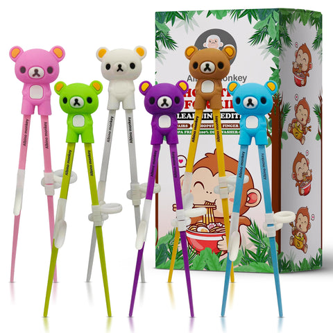 Albino Monkey Kids Chopsticks with bear design for joyful mealtime practice.