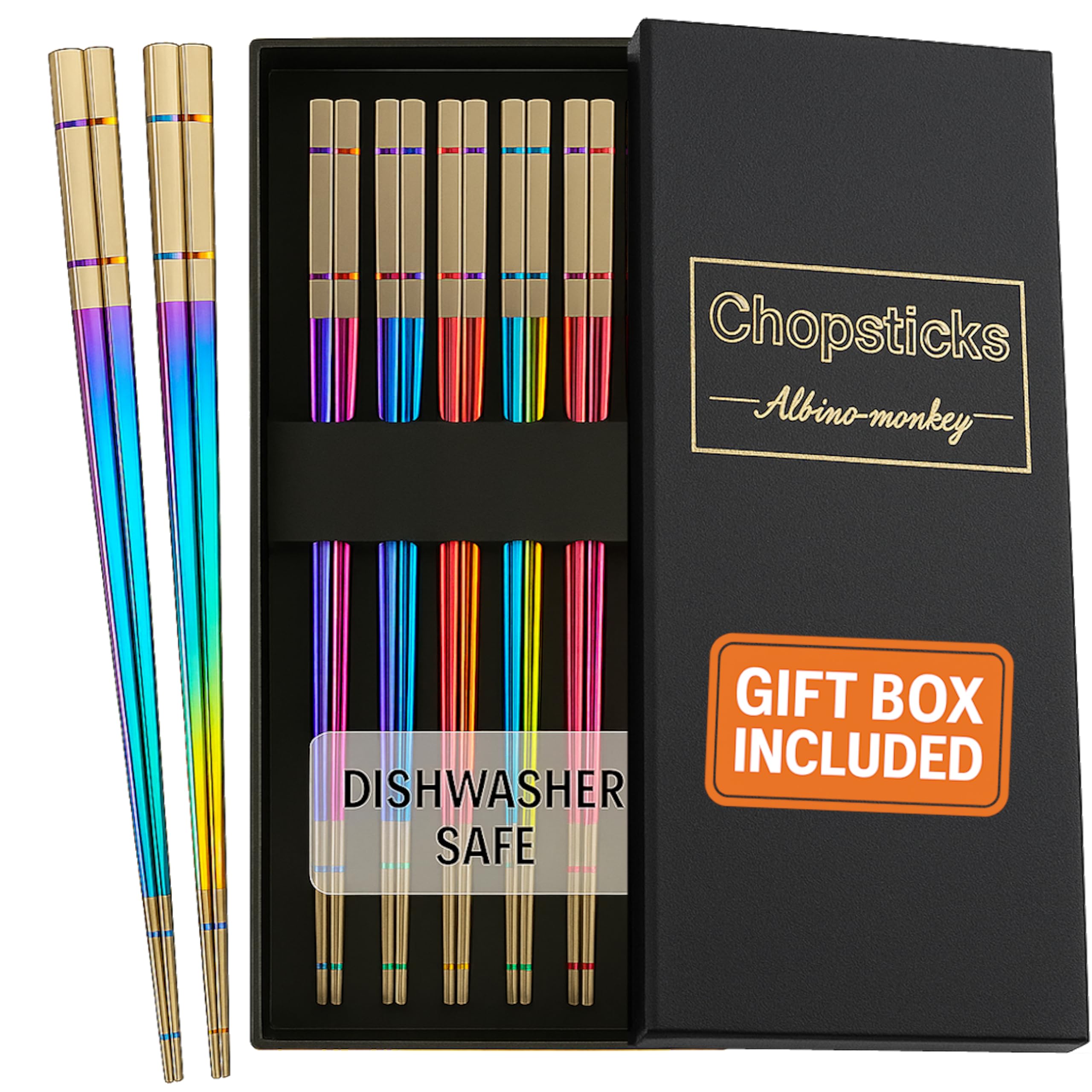 Albino Monkey reusable chopsticks with 9-inch length and iridescent finish for everyday dining